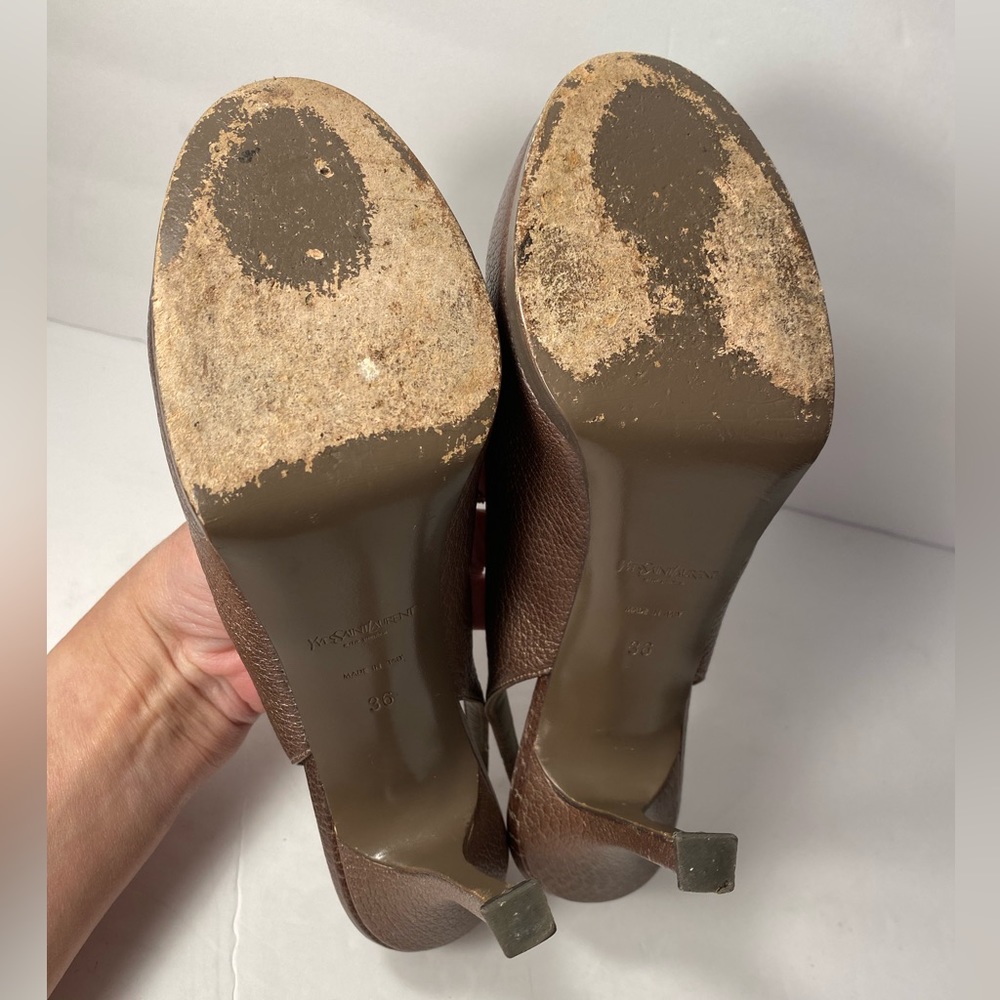 Ysl yves saint Laurent tribtoo slingback pumps heels metallic brown 36 - Picture 10 of 10